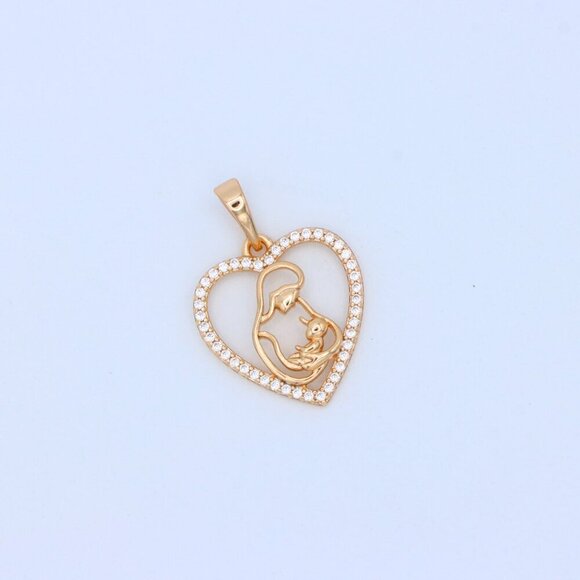 "Heart-Shaped Mom and Baby Rose Gold Pendant with Crystal Border, XPPT1272 - Picture 11 of 13